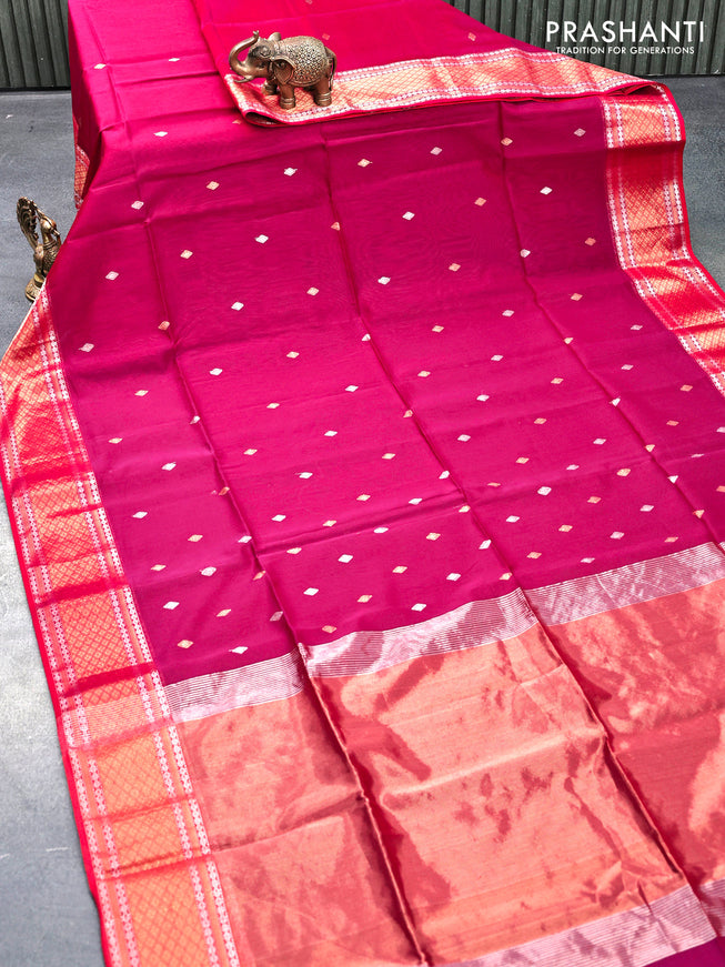 Maheshwari silk cotton saree purple and maroon shade with silver & gold zari woven buttas and silver & gold zari woven border