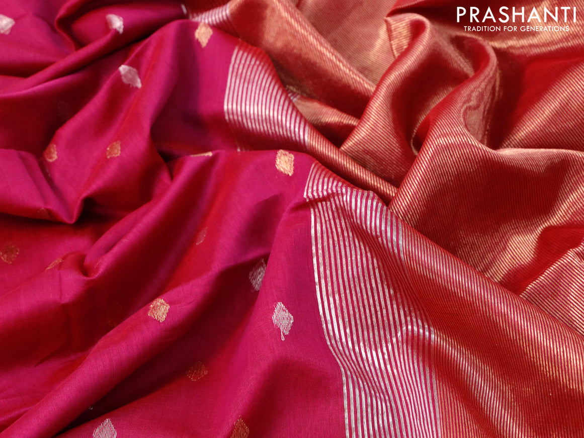 Maheshwari silk cotton saree purple and maroon shade with silver & gold zari woven buttas and silver & gold zari woven border