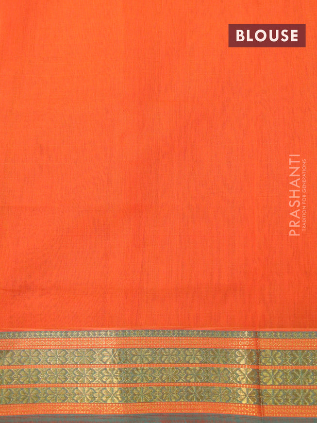 Maheshwari silk cotton saree sunset orange with plain body and zari woven border