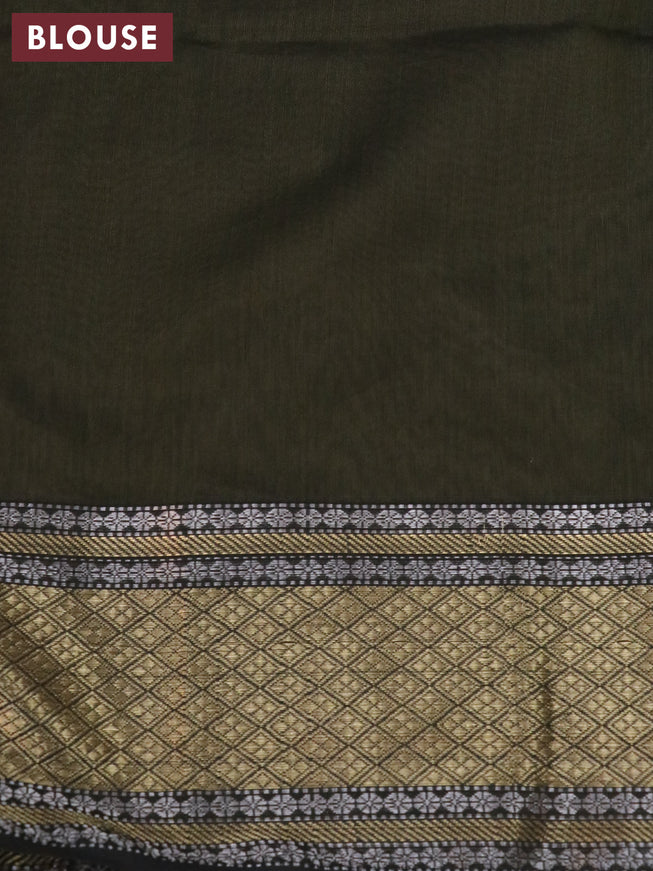 Maheshwari silk cotton saree dark mehandi green with silver & gold zari woven buttas and silver & gold zari woven border