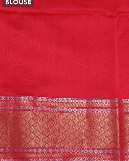 Maheshwari silk cotton saree red with silver & gold zari woven buttas and silver & gold zari woven border