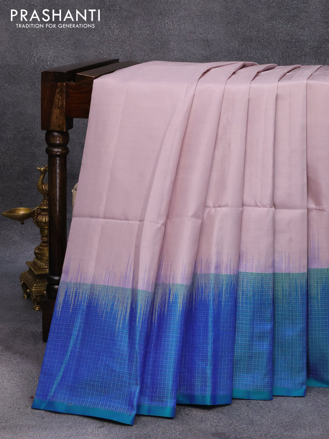 Pure soft silk saree pastel shade of pink and dual shade of bluish green with plain body and long zari woven border
