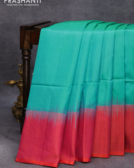 Pure soft silk saree teal blue and dual shade of pink with plain body and long zari woven border