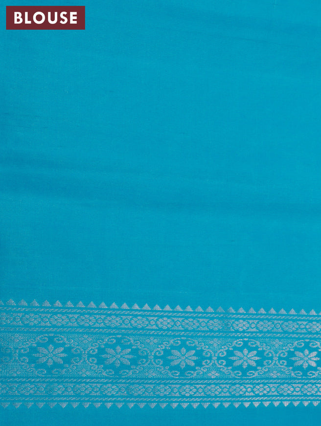 Pure soft silk saree dark navy blue and teal blue with allover zari weaves in borderless style
