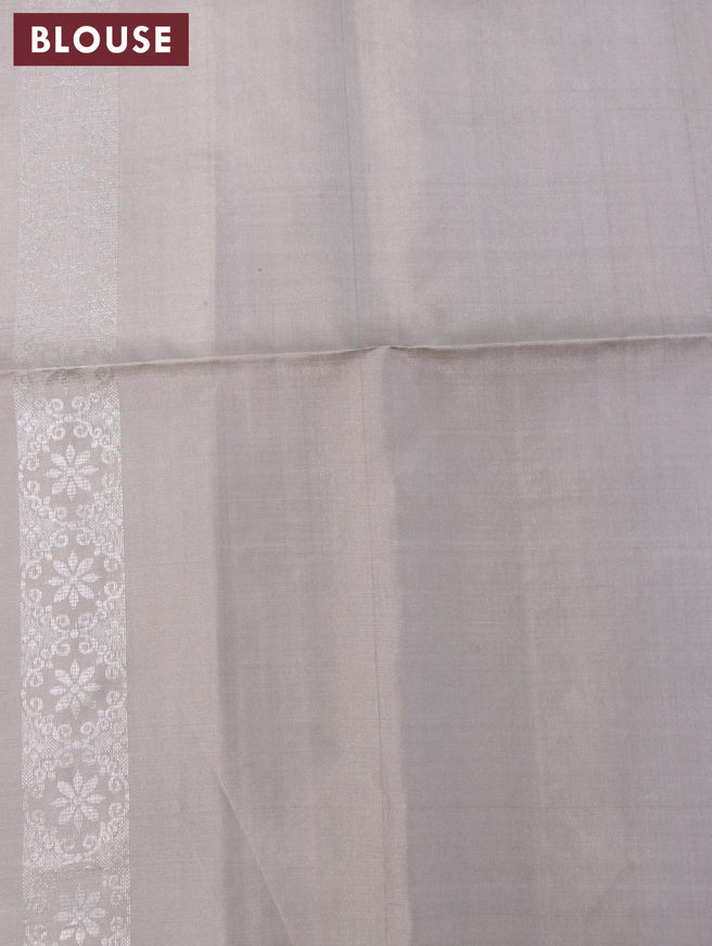 Pure soft silk saree grey and bottle green with allover zari weaves in borderless style