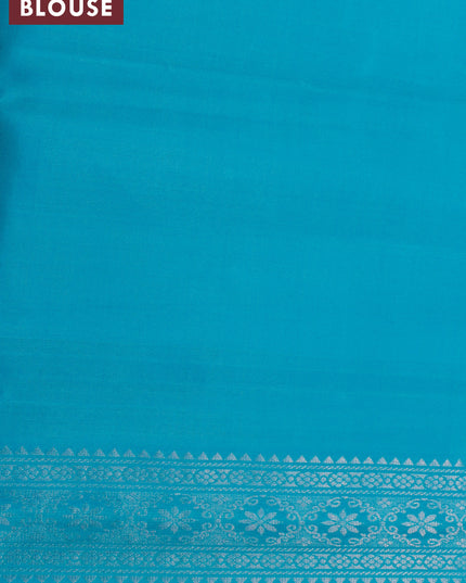 Pure soft silk saree grey shade and teal blue with allover zari weaves in borderless style