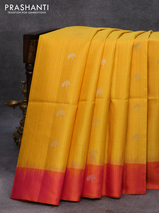 Pure soft silk saree yellow and dual shade of pink with allover zari weaves and zari woven simple border