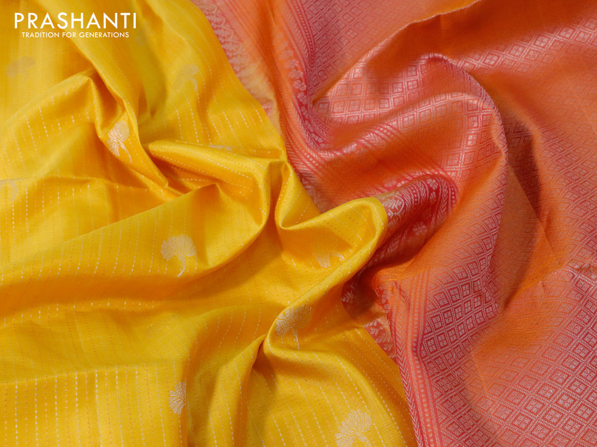 Pure soft silk saree yellow and dual shade of pink with allover zari weaves and zari woven simple border