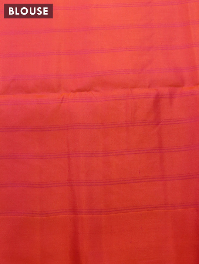 Pure soft silk saree teal blue and dual shade of pinkish orange with silver zari woven butta weaves and simple border