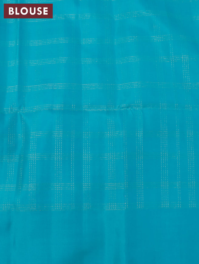 Pure soft silk saree grey shade and teal blue with allover zari checks & buttas and simple border