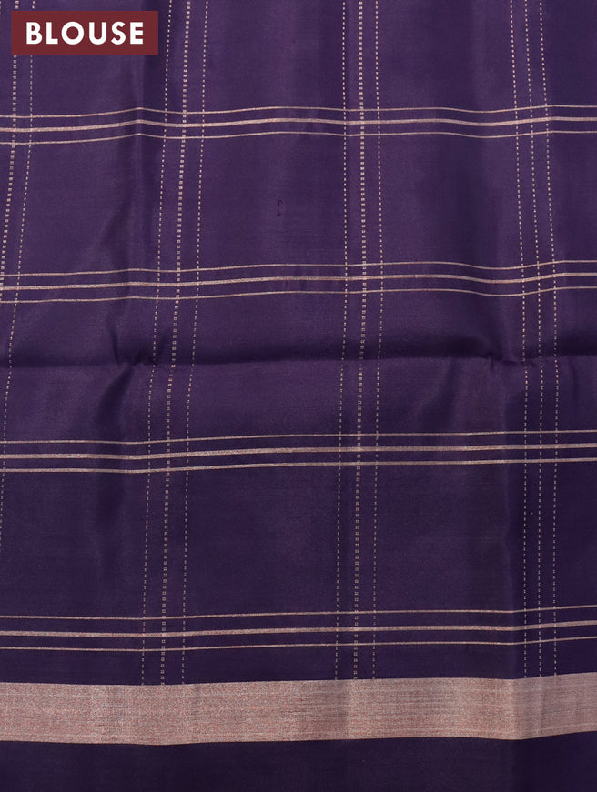 Pure soft silk saree teal blue and deep violet with allover checks & buttas and zari woven simple border
