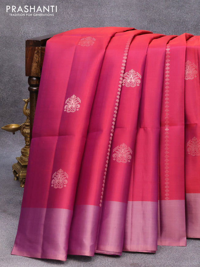 Pure soft silk saree dual shade of maroon and dual shade of pastel pink with allover zari weaves & buttas and simple border