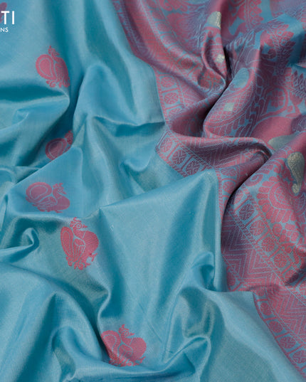 Pure soft silk saree pastel blue with thread woven annam & rudhraksha buttas with thread woven border