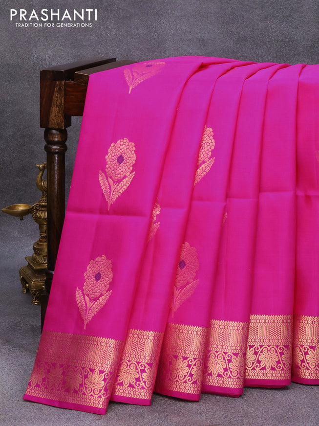 Pure soft silk saree pink with floarl zari woven buttas and floarl zari woven border