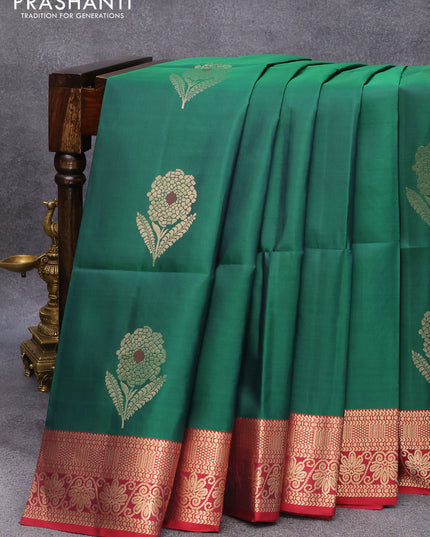 Pure soft silk saree green and maroon with floarl zari woven buttas and floarl zari woven border