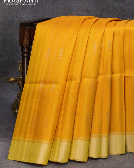Pure soft silk saree yellow and pink with allover zari weaves & jute finish and zari woven border
