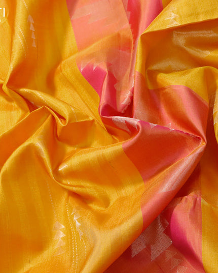 Pure soft silk saree yellow and pink with allover zari weaves & jute finish and zari woven border