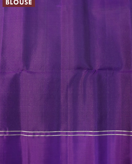 Pure soft silk saree dark mehendi green and violet with allover copper zari weaves and zari woven simple border