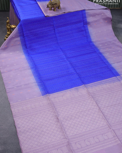 Pure soft silk saree royal blue and pastel purple with allover zari weaves and zari woven butta border