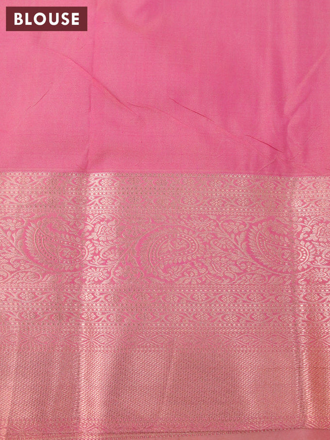 Bangalori silk saree pastel blue and brown shade with allover kalamkari prints & copper zari weaves and long copper zari woven border