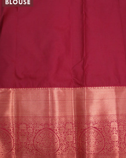 Bangalori silk saree dual shade of green and maroon with allover kalamkari prints & copper zari woven buttas and long copper zari woven border