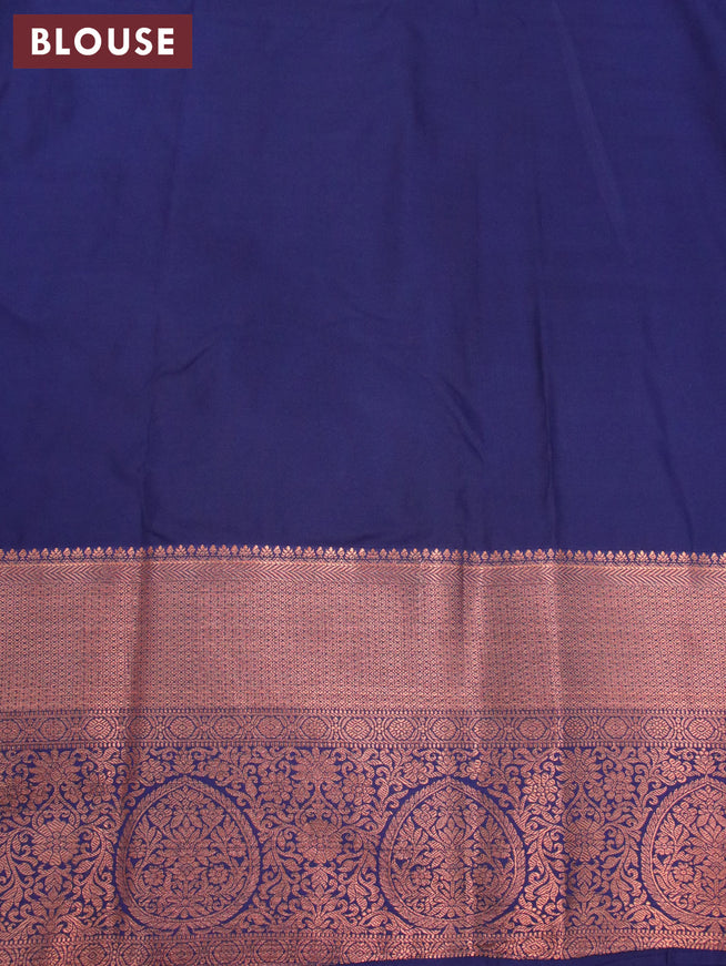 Bangalori silk saree green and navy blue with allover kalamkari prints & copper zari woven buttas