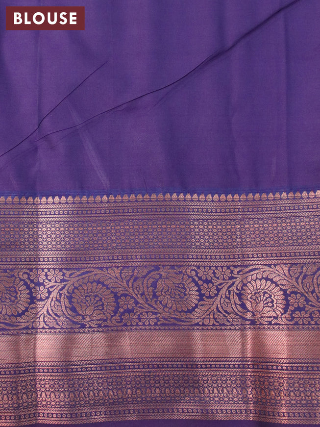 Bangalori silk saree cream and deep violet with allover kalamkari prints & copper zari weaves and long copper zari woven border