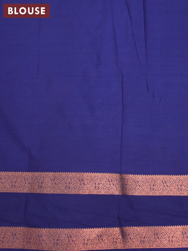Bangalori silk saree cream and navy blue with allover kalamkari prints & copper zari woven buttas and rettapet copper zari woven border