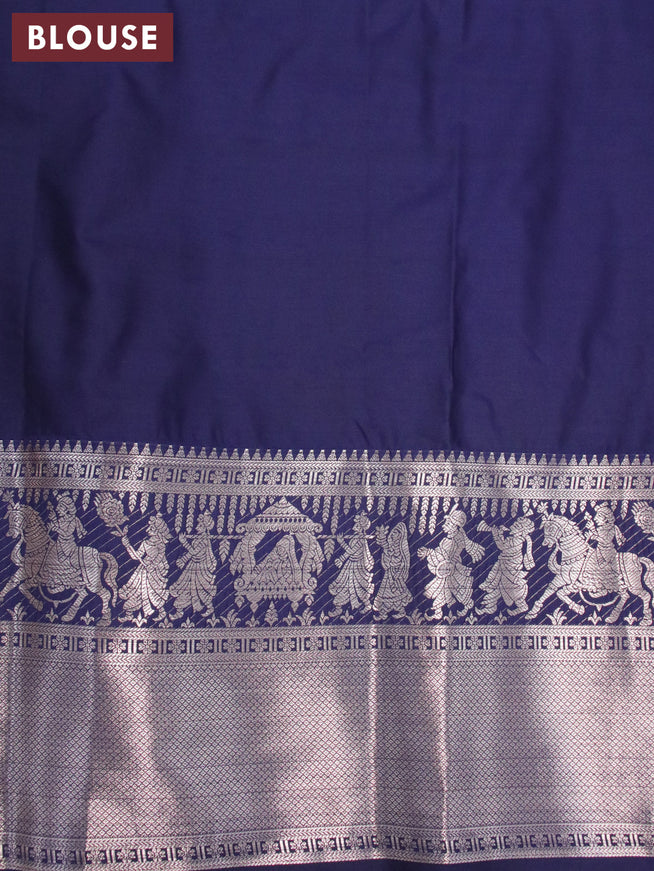 Bangalori silk saree teal green and navy blue with allover kalamkari prints & copper zari woven buttas and long silver zari woven border