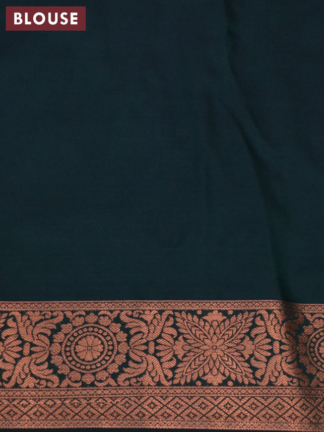 Bangalori silk saree cream and dark bottle green with allover kalamkari prints & zari weaves and zari woven border