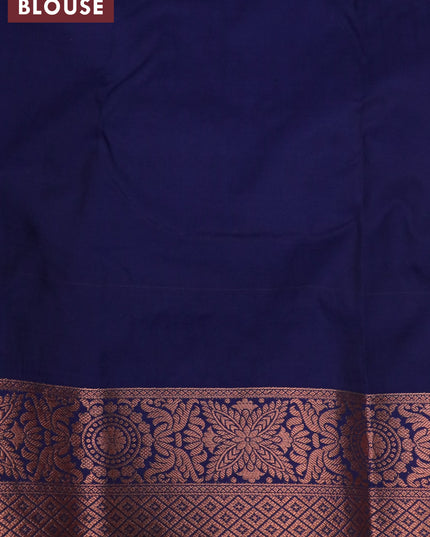 Bangalori silk saree orange and navy blue with allover kalamkari prints & zari weaves and zari woven border