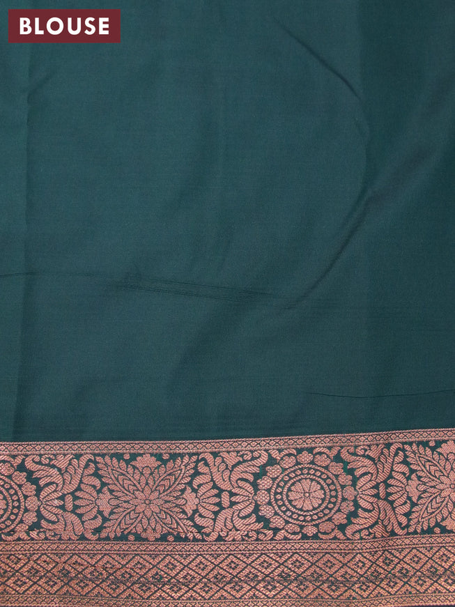 Bangalori silk saree cream and dark bottle green with allover kalamkari prints & zari weaves and zari woven border