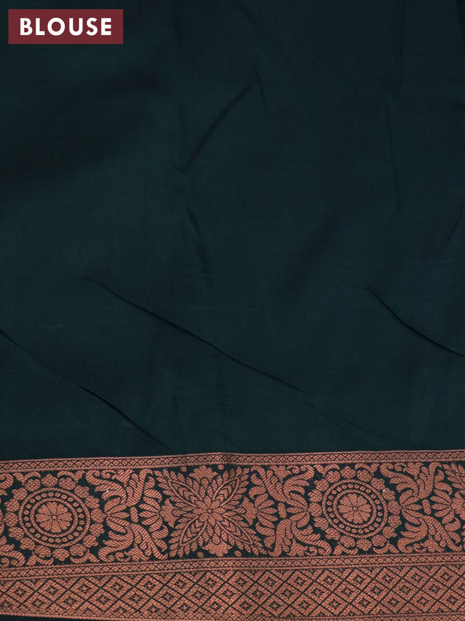 Bangalori silk saree beige and dark bottle green with allover kalamkari prints & zari weaves and zari woven border