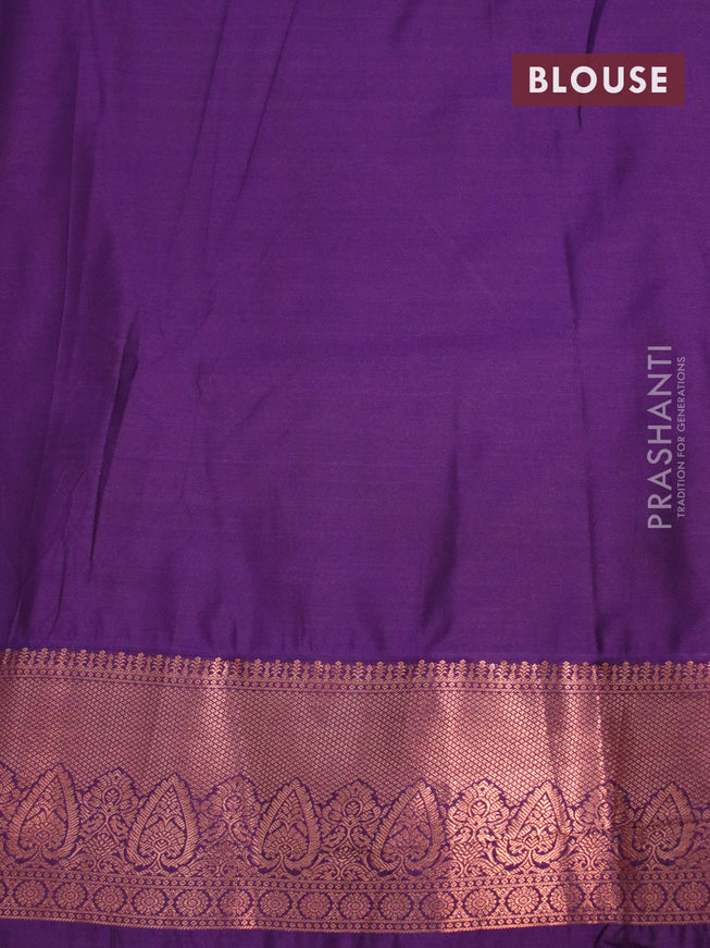 Bangalori silk saree brown shade and violet with allover kalamkari prints & zari woven buttas and zari woven border