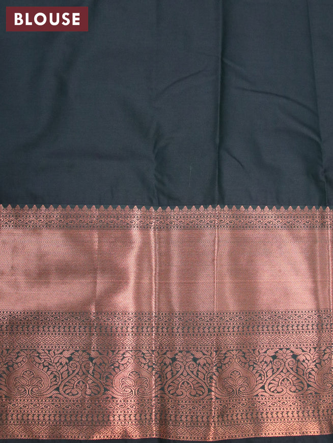 Bangalori silk saree lavender and dark bottle green with allover kalamkari prints & copper zari woven buttas and copper long zari woven border