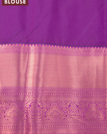 Bangalori silk saree cream and purple with allover kalamkari prints & copper zari woven buttas and copper long zari woven border