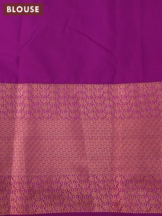 Bangalori silk saree beige and purple with allover kalamkari prints & copper zari weaves and copper long zari woven border