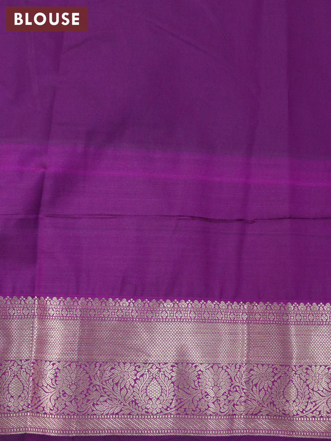 Bangalori silk saree mango yellow and purple with allover kalamkari prints & zari woven buttas and zari woven border
