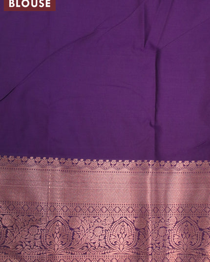 Bangalori silk saree pastel pink shade and deep violet with allover kalamkari prints & copper zari woven buttas and long copper zari woven border