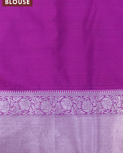 Bangalori silk saree pastel brown and purple with allover kalamkari prints & copper zari weaves and coper zari woven border