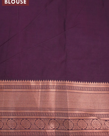Bangalori silk saree pastel green and wine shade with allover kalamkari prints & copper zari woven buttas and long copper zari woven border