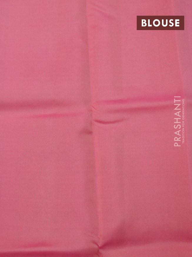 Roopam silk saree teal blue and peach pink with copper zari woven buttas and copper zari woven butta border