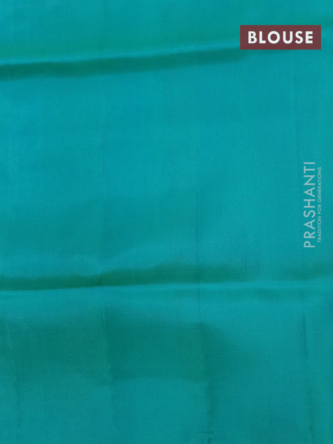 Roopam silk saree light pink and teal green with copper zari woven buttas in borderless style
