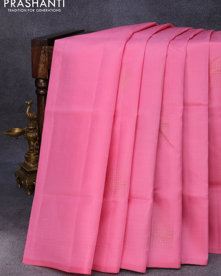Roopam silk saree light pink and teal blue with copper zari woven buttas in borderless style