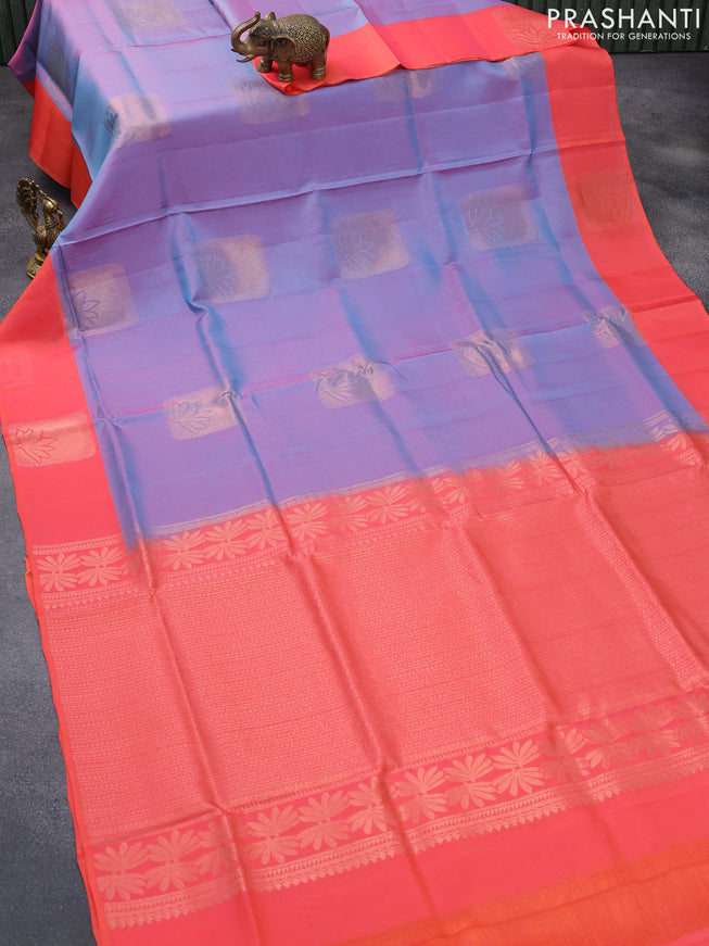 Roopam silk saree dual shade of bluish pink and dual shade of pink with copper zari woven box type buttas and copper zari woven butta border