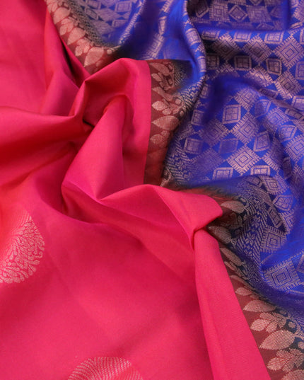 Roopam silk saree pink and blue with copper zari woven buttas in borderless style
