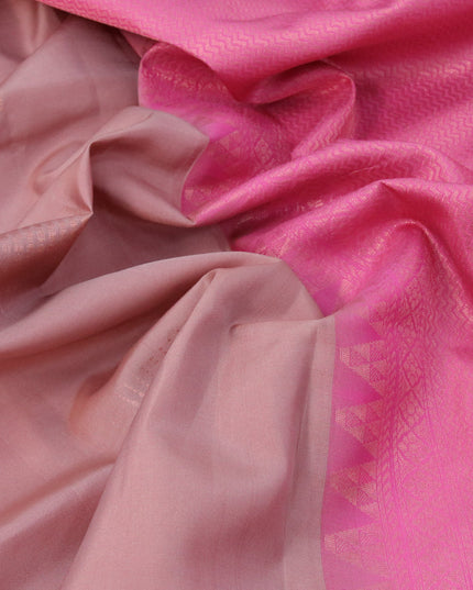 Roopam silk saree pastel brown and pink with copper zari woven geometric buttas in borderless style