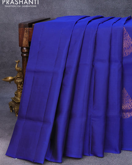 Roopam silk saree blue and pink with copper zari woven buttas in borderless style