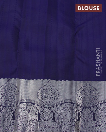 Roopam silk saree grey and navy blue with allover silver zari weaves and rich silver zari woven border