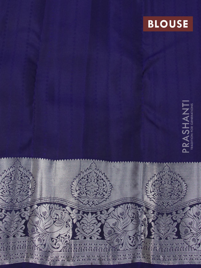 Roopam silk saree grey and navy blue with allover silver zari weaves and rich silver zari woven border
